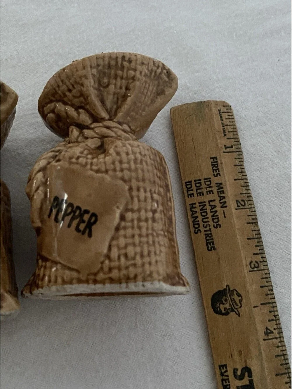 Vintage Burlap Feed Sack Salt And Pepper Shakers: Ceramic